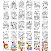 Birthday Coloring Cards - 24 Unique Blank Greeting Card Set with Cakes, Flowers & Gifts | DIY Art Craft for Kids, Adults | Holiday Gift Ideas for Mom, Friends | Thank You & Greeting Card Collection