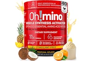 Oh!mino Essential Amino Acids Supplement Powder Drink, Tropical Splash, Stimulant-Free, All 9 EAAs, BCAAs, The Perfect Amino for Workouts, Amino Energy, and to Build Muscle, Recover Faster