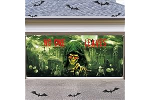 Roetyce Scary Halloween Garage Door Decorations, No One Leaves Extra Large Happy Halloween Garage Door Cover Banner 7 x 16Ft, Outdoor Halloween Party Supplies, Skull Halloween Backdrop Photo Props