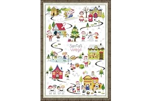 Joybohoo Cross Stitch Kits Stamped Full Range of Embroidery Starter Kits for Beginners DIY 14CT 2 Strands -Christmas Village (Printed) 17.3×24.4 inches