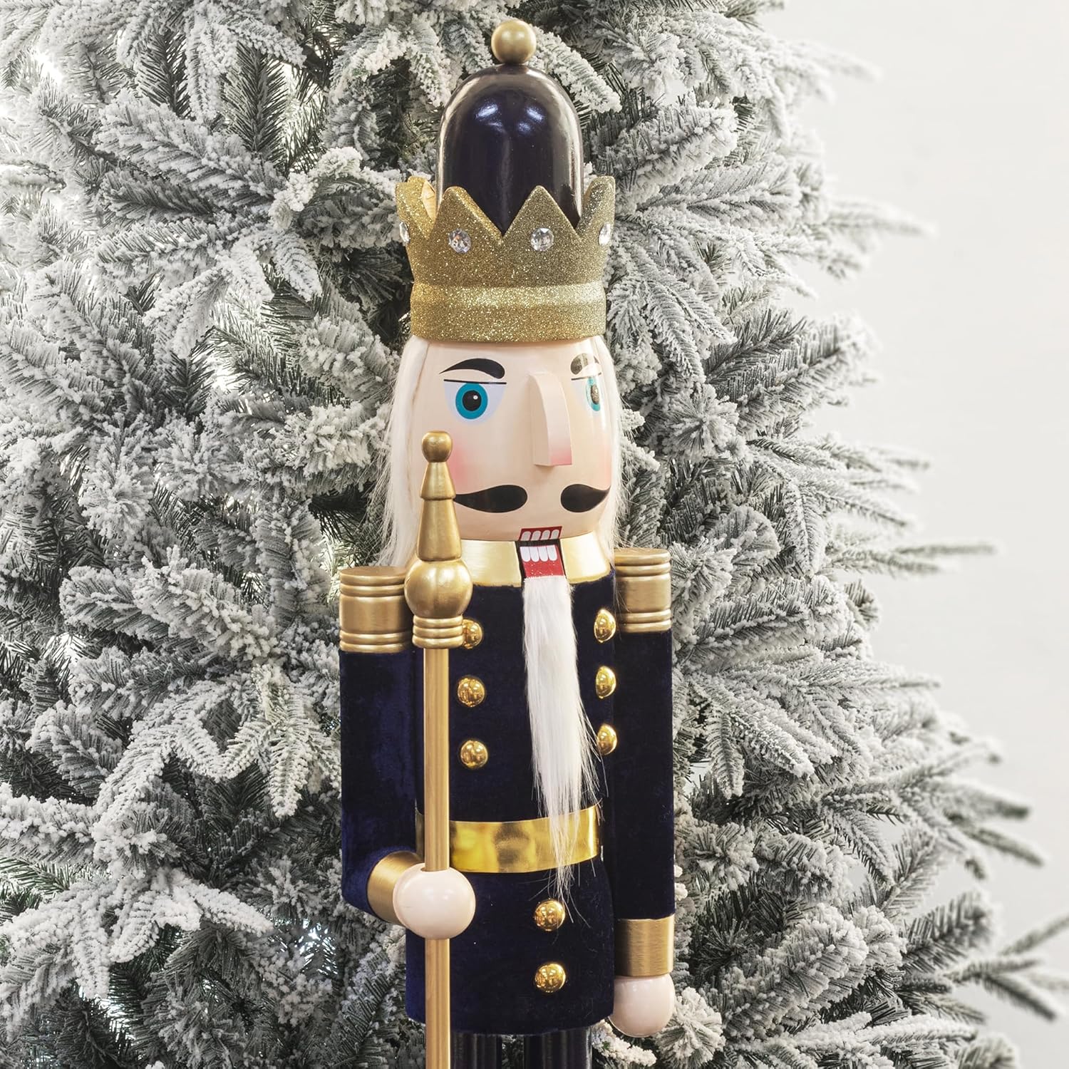 Nutcrackers - KI Store Blue Velvet Christmas Nutcracker 4ft Wooden King Soldier Nutcracker Figurine Christmas Decorations for Front Door Christmas Tree Mantel Fireplace