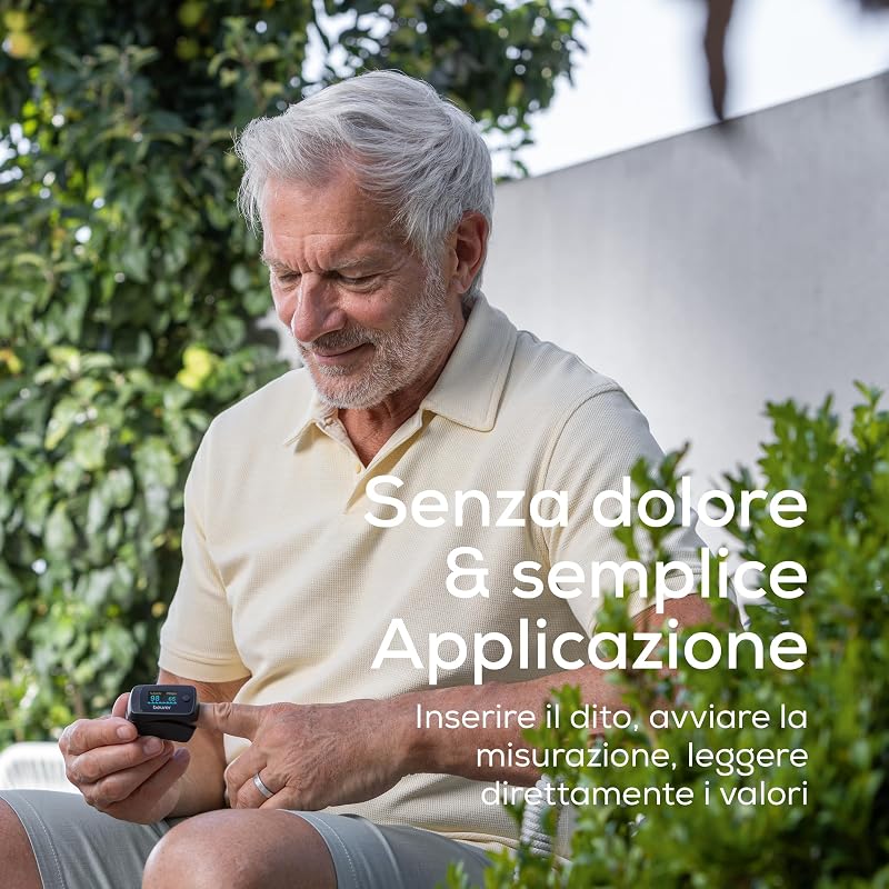 PO 45 Saturimetro da dito Professionale Certificato, Monitoraggio della Saturazione di Ossigeno, Frequenza Cardiaca, Indice di Perfusione, Pulsossimetro con Spegnimento Automatico
