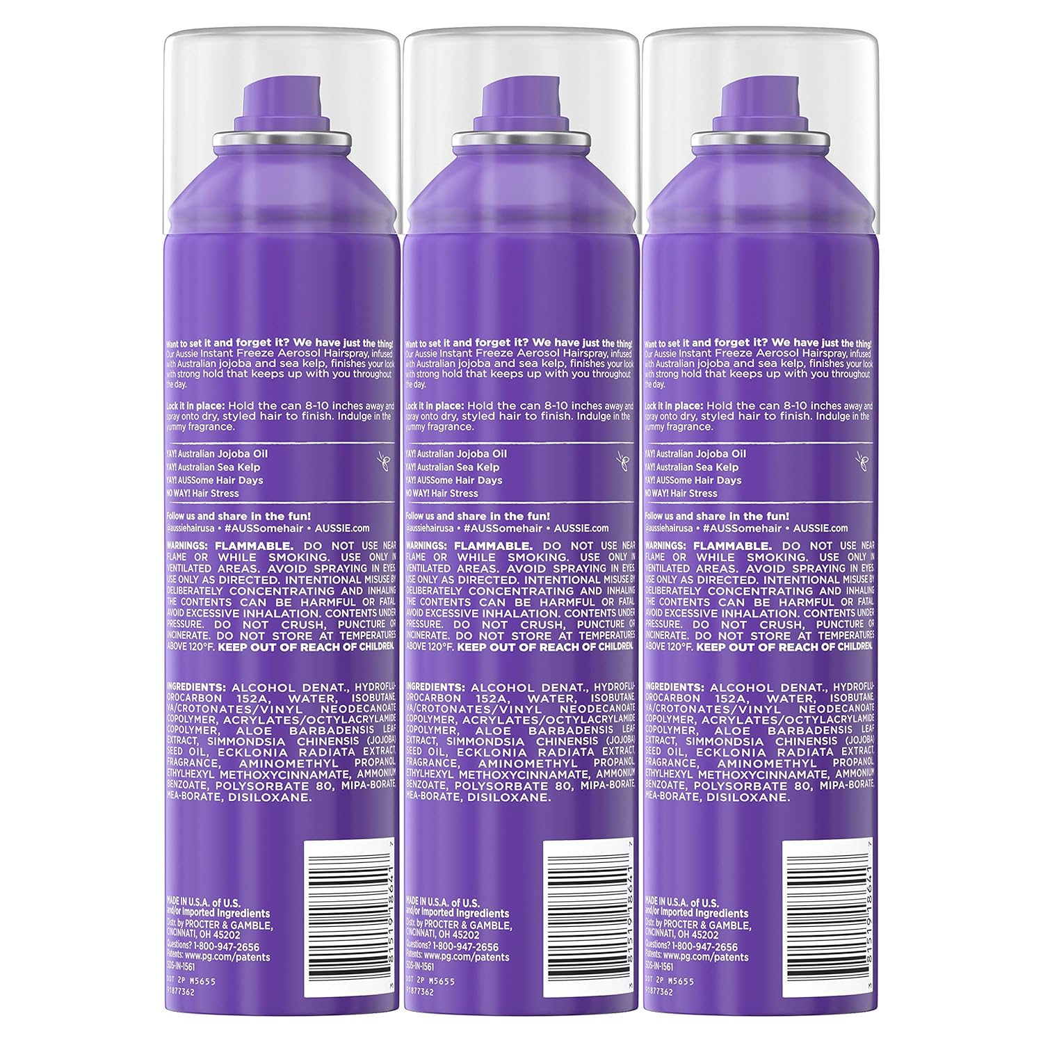 Aussie, Hairspray, with Jojoba & Sea Kelp, Strong Hold, 10 fl oz, Triple Pack : Beauty