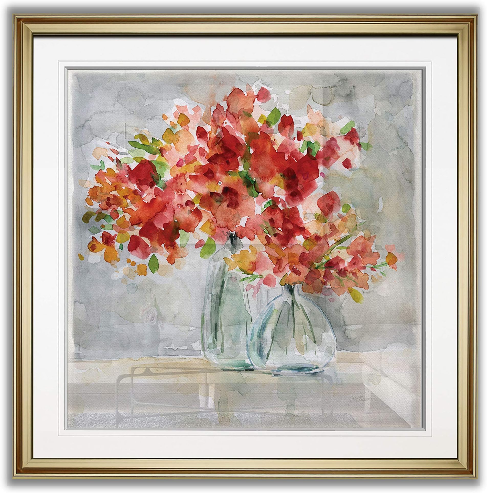 Wexford Home Red Arrangement Floral Prints Framed Wall Art Abstract Fine Giclee Landscape Painting For Home Decor, 16x16
