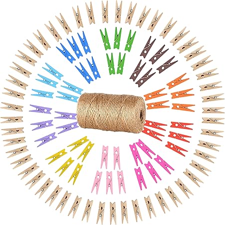 Lavoretti Di Natale Con Le Mollette Da Bucato.Sinoest 100 M Iuta Spago Naturale 100 Molletta Da Bucato In Legno 3 5 Cm Clip Per Carta Fotografica 50 Colorato 50 Original Decorazione Craft Scrapbooking Festa Casa Matrimonio Natale Amazon It Casa E Cucina