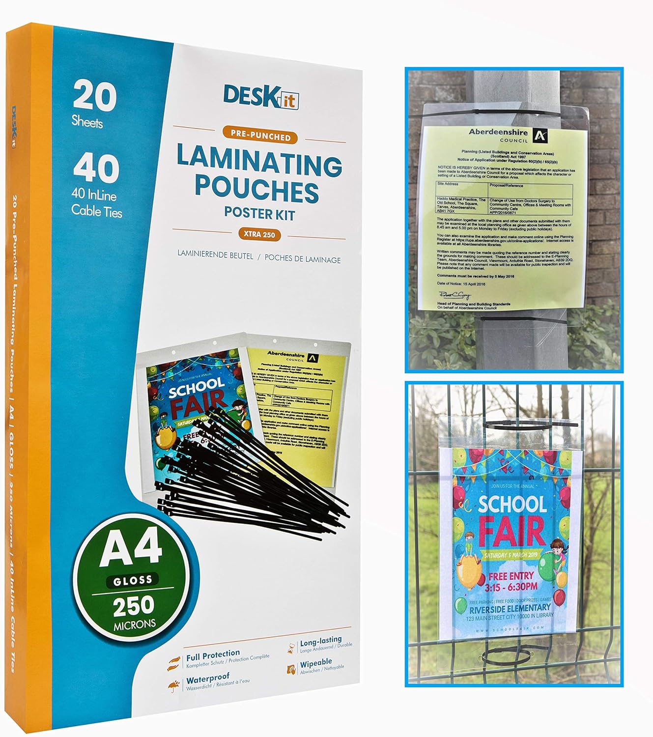 Deskit Extra Strong Waterproof A4 Laminating Pouches Poster kit Pre