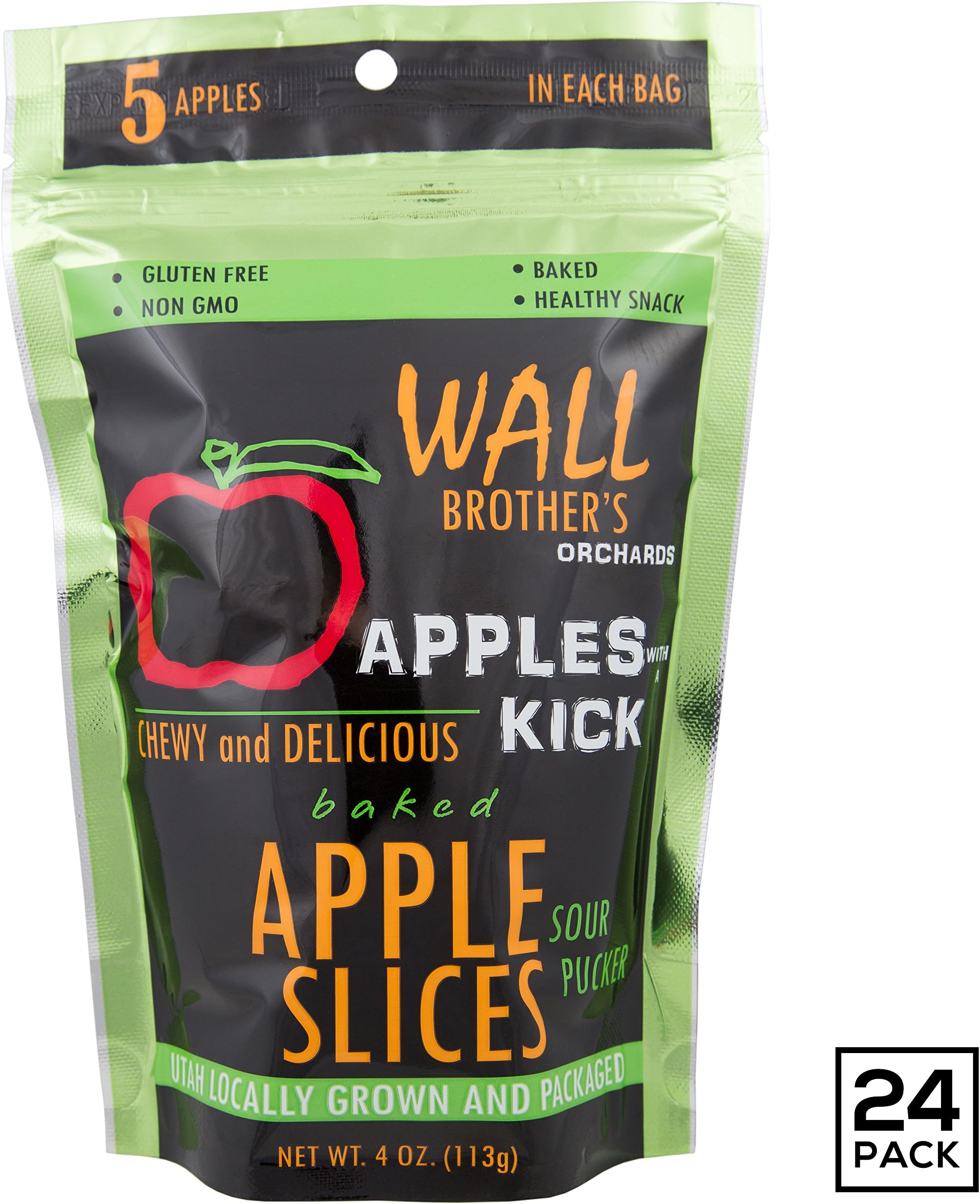 Baked Apple Slices by Wall Brother's Orchards – Best Apples Slices with A Kick, Four Bold New Flavors, Chewy Delicious & Sweet, Farm Fresh, Non-GMO, Gluten Free - Sour Pucker, 4 oz (24 Pack)