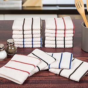 Lavish Home 100% Combed Cotton Dish Cloths Pack-Absorbent Chevron Weave with Color Accents-Kitchen Dishtowels, Cleaning/Drying (16 Pack-Multi)