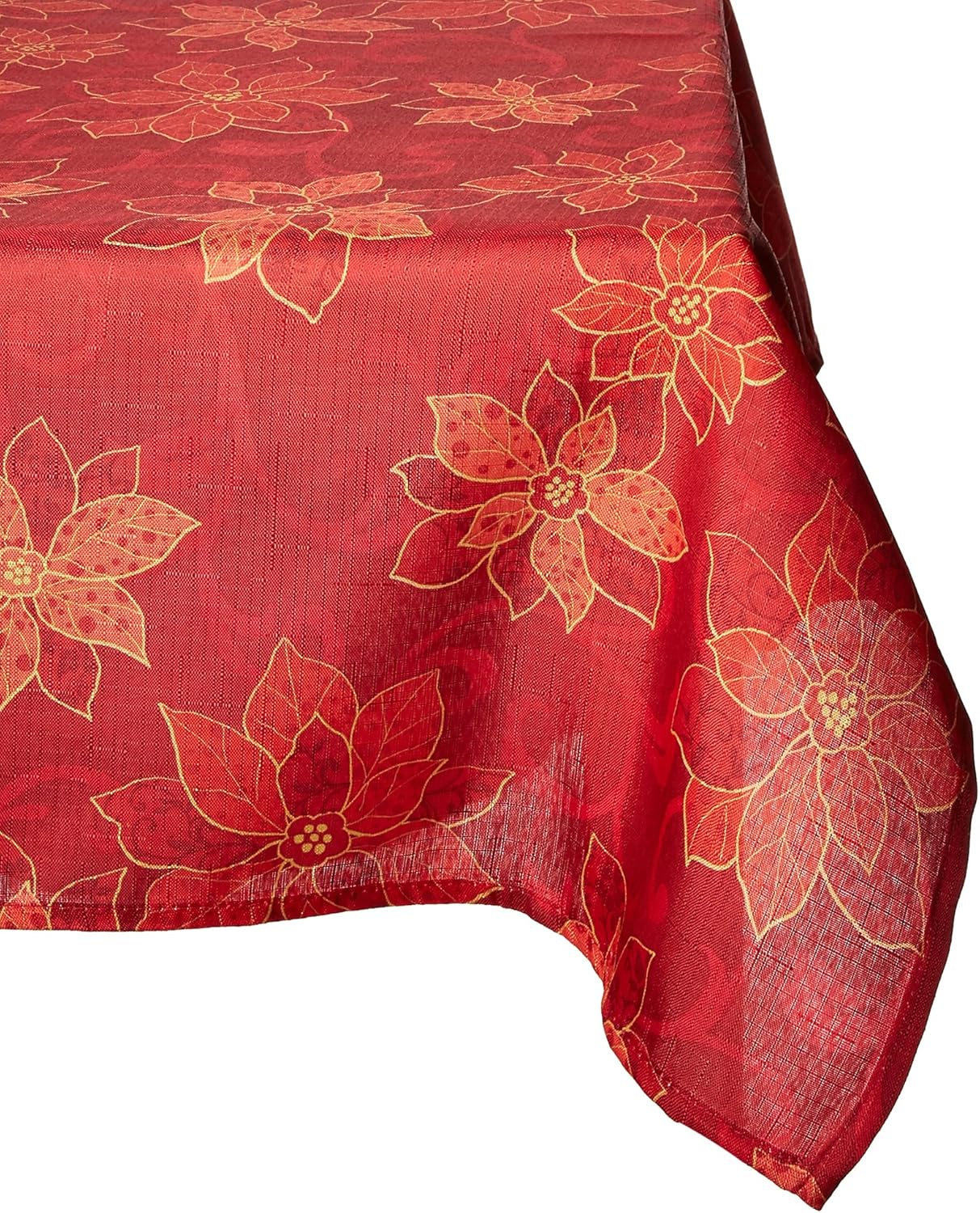 Benson Mills PoinsettiaScroll Printed Fabric Tablecloth, 60-Inch-By-104 Inch