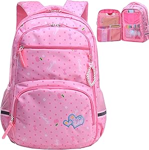 Water Resistant Girls Backpack for Primary Elementary School Large Kids Bookbag Laptop Bag (Small, Style 1- Pink)