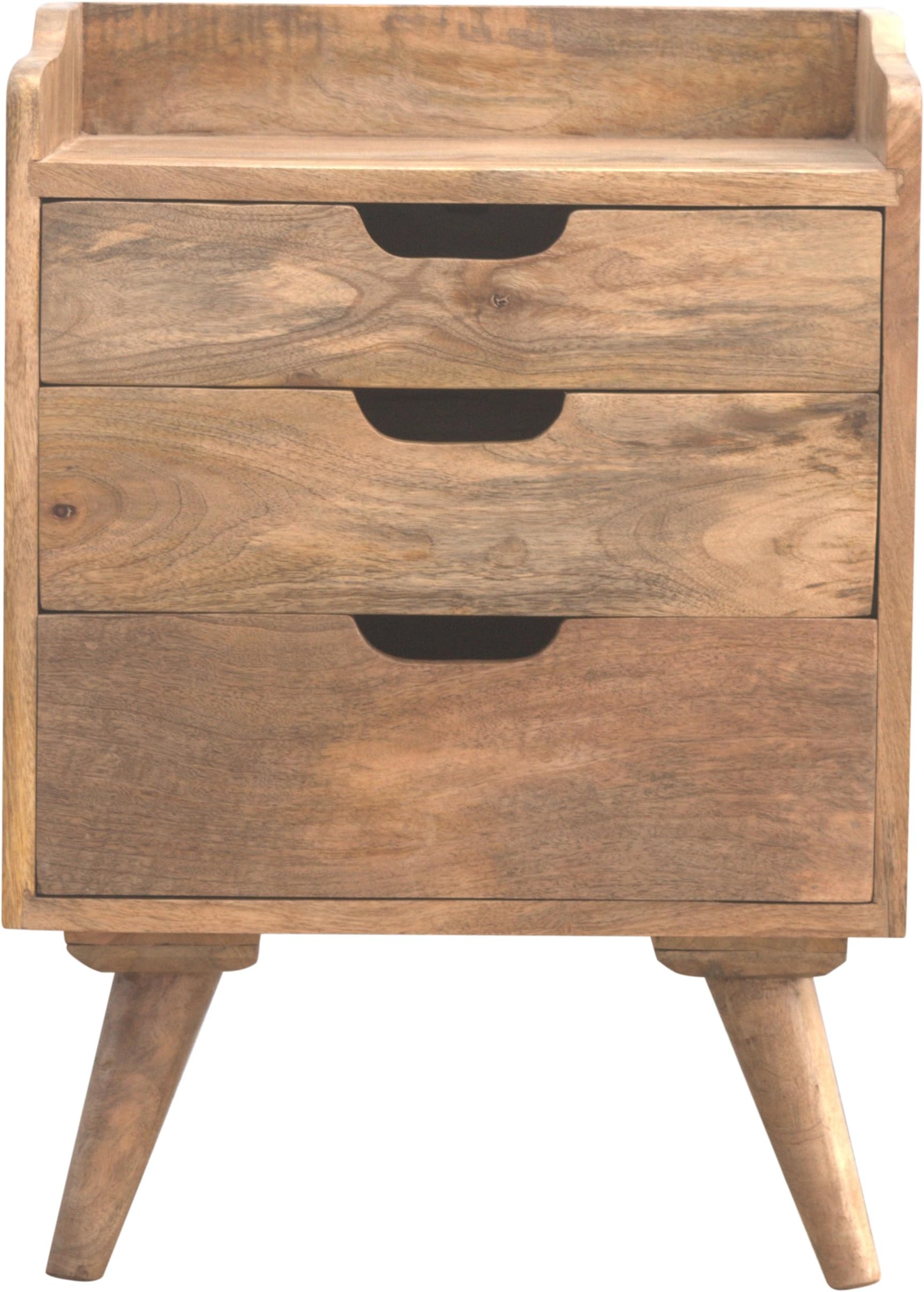 ArtisanFurniture Scandinavian Styled Bedside with 3 Cut Out Drawers, Wood, Natural Oak/Ish Finish