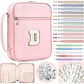 WOBAGMEN Bible Cover for Women,Pink PU Leather Personalized Bible Case with Bible Study Supplies,Including Tabs and Highlighter Set, Faith Chiristain Gift for Women Girls (Pink, D)