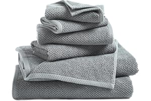 GREAT BAY HOME Grey Bath Towels - 100% Cotton 6 Piece Towel Set - 2 Bath Towels, 2 Hand Towels, 2 Washcloths - Absorbent, Quick-Drying, Durable Towels for Bathroom Decor - Low-Twist, Two-Ply Fibers (Dark Grey)