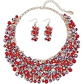Bocar Fashion Crystal Chunky Collar Statement Necklace Earring Set for Women Gift (NK-10260)