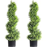 35inch Spiral Topiary Tree, 2 Pack Artificial Ceder Outdoor Plants, Boxwood Topiary Trees Fake Greenery for Front Porch Home Decor