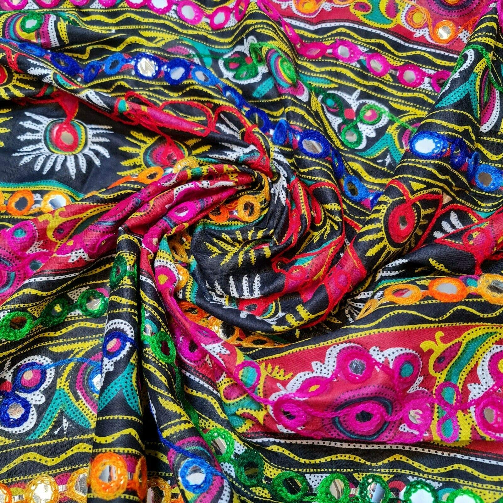Textile Station Cotton Indian Ethnic Mirror Embroidery Suzani Rangoli Boho Banjara Fabric 44" Wide Available in 6 Designs (Print 6)