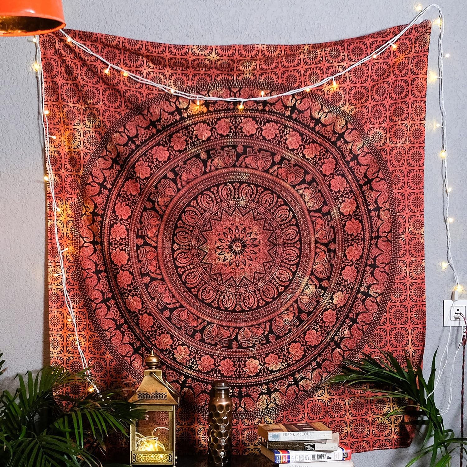 Craft Trade Mandala Elephant Tapestry Orange Wall Hanging Tapestry Boho Hippie Tapestries for Decor Living Room Yoga Meditation and Bedroom - 76x102 cm