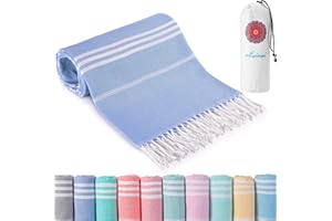 ANTFUNY Turkish Beach Towels with Bag Quick Dry Sand Free Soft Absorbent Adult Bath Pool Swim Long Wide Stripe Towel Cloud Linen Sandfree Chamois Mat Summer Thing Lightweight Thin Travel Blue