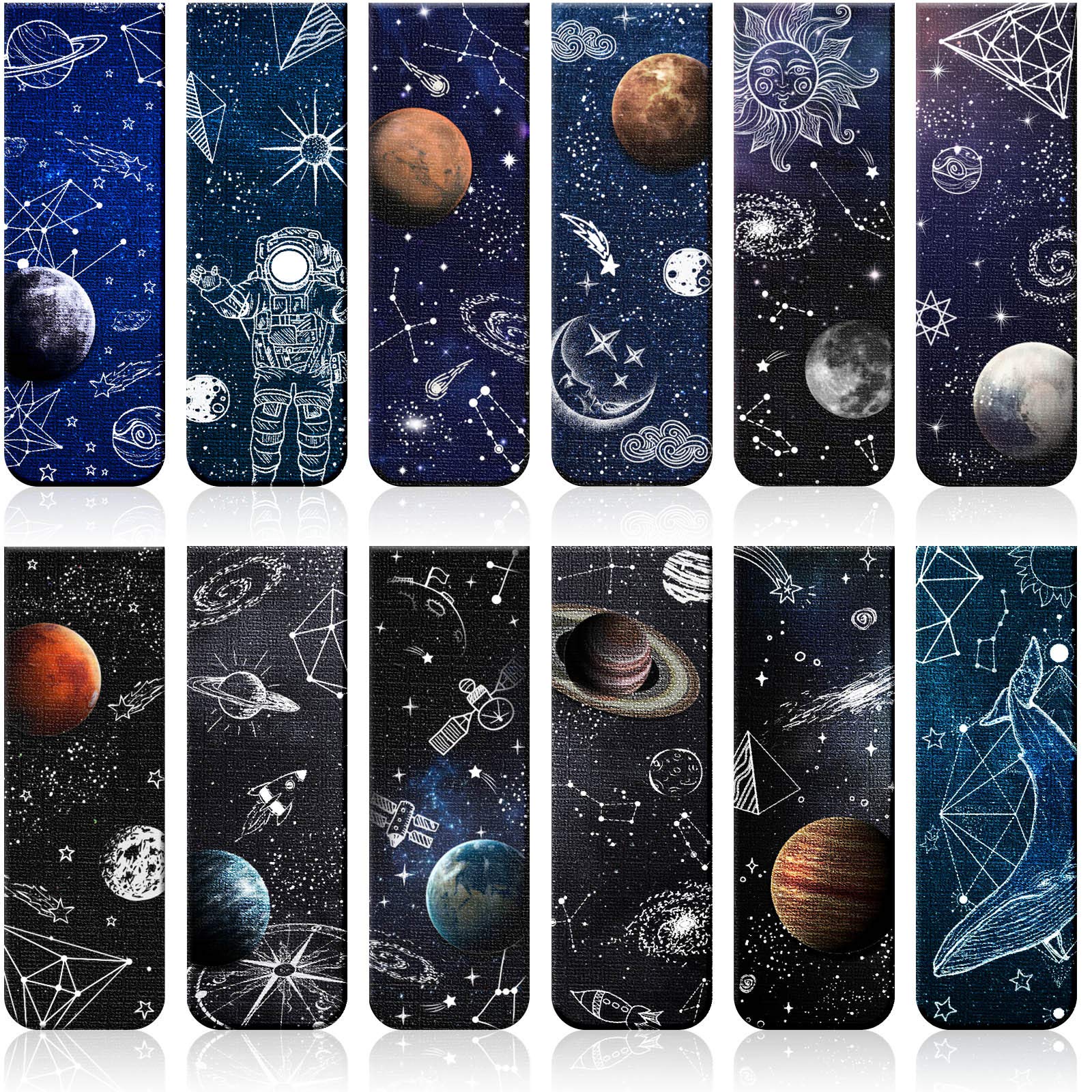 Zonon 12 Pieces Magnetic Bookmarks Space Moon Roaming Bookmarks Magnetic Page Clip Space Assorted Book Markers Set for Teachers Students Reading School Office Home Supplies, 12 Styles