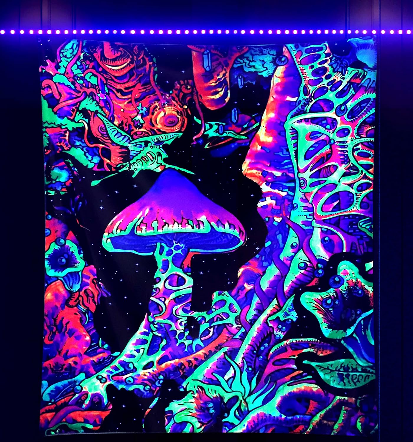 Tapestries - ADDWel Blacklight Mushroom Tapestry, Upright Tapestry Glow In The Dark, UV Reactive Black Light Tapestries Posters Wall Hanging for Bedroom Dorm Living Room Backdrop Decor (mushroom, 30