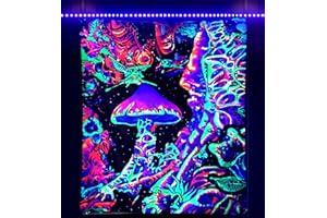 ADDWel Blacklight Mushroom Tapestry, Fantastic Upright Tapestry Glow In The Dark, UV Reactive Black Light Tapestries Posters Wall Hanging for Backdrop Bedroom Dorm Living Room Decor(50"x60")