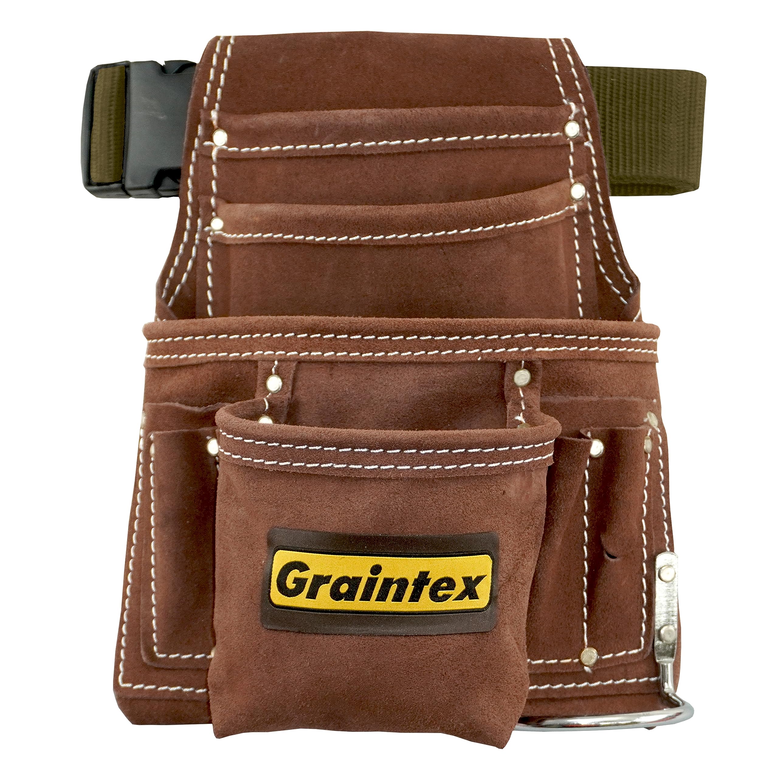 Graintex PL45S 10 Pocket Nail and Tool Pouch Suede Leather with 2" Webbing Belt