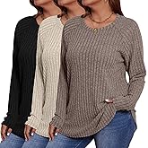 Ficerd 3 Pack Plus Size Tunic Tops for Women, Long Sleeve Women's Sweaters Curved Hem Side Split T-Shirts Crew Neck Pullover