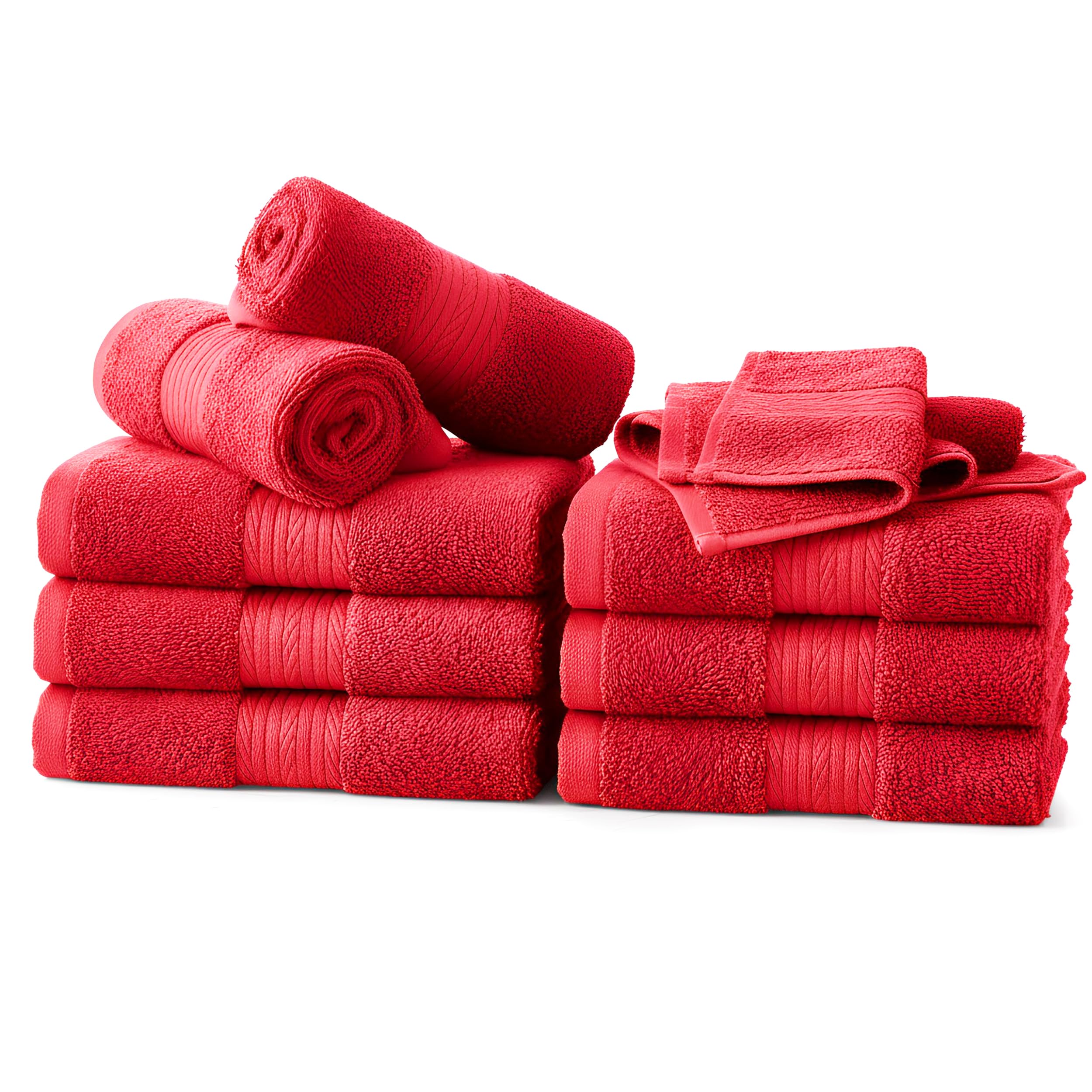Ample Decor Cotton Washcloths Set of 10, 30 X 30 CM, 100% Cotton Premium Quality Flannel Face Cloths – Highly Absorbent Fingertip Towels – Red
