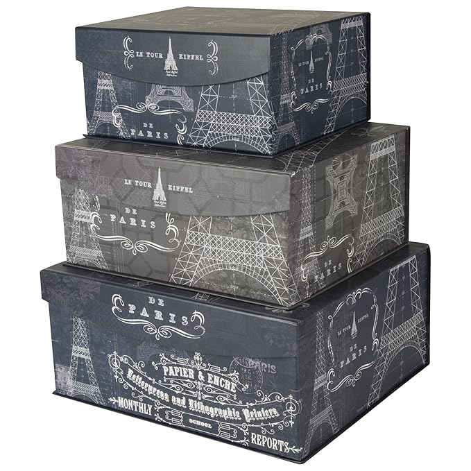 Decorative Nested Flip Top Storage Boxes Nested (Set of 3) (UP4) Home & Kitchen