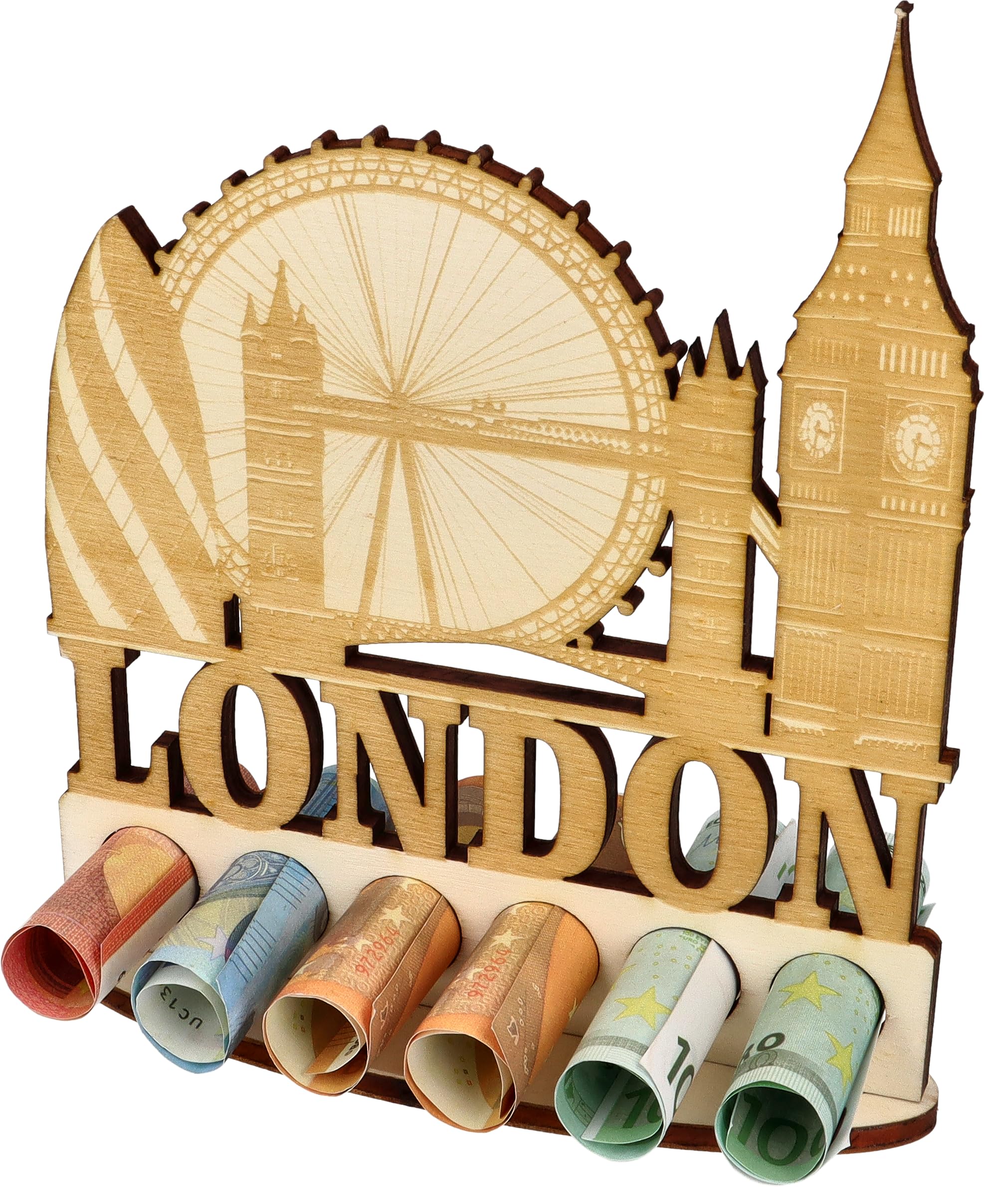 XL Wooden Money Gift London Gift Idea Voucher Packaging Funny Gift Travel Voucher Money Gift City Trip for Men and Women (London) — image 1