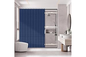 AJAZZ Magnetic Folding Shower Curtains Acordion Shower Curtain Fabric Polyester Waterproof Shower Curtains Suitable for Family Hotel Homestay Bathroom (Dark Blue,77" W x 72" L) 1 Panel