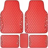 CAR PASS Bling Leather Car Mats Shining Diamond Floor Mats Crystal Rhinestones Sparkly Glitter Carpet Anti-Slip Waterproof Pad Universal Fit for Automotive SUV, Sedan, Van, 5pcs for Girl Women Red