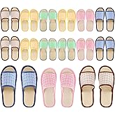 Faytark 15 Pairs Washable House Slippers Open Toe Non Slip Plaid Linen Disposable Slipper Bulk for Unisex Indoor Home Bedroom Travel Guests, 5 Colors, 2 Sizes