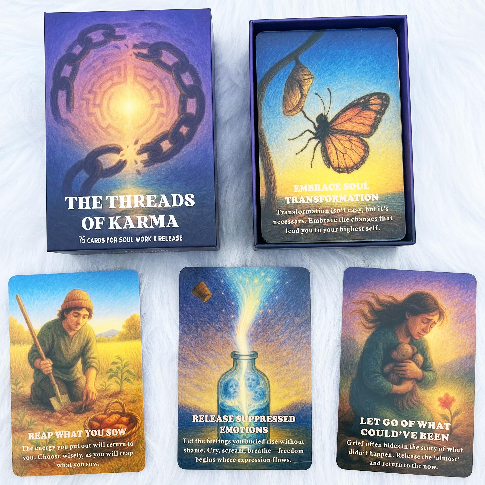 DPEHAKMK Karmic Healing Oracle Cards for Beginners, 75 Shadow Work and Soul Growth Oracle Deck for Releasing Past Wounds, Emotional Healing, Spiritual Awakening and Inner Transformation