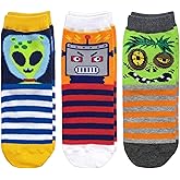Jefferies Socks Boys Boy s Robot Alien Zombie Fun Novelty Pattern Crew Socks 3 Pack Multi X Small, Multi, X-Small US
