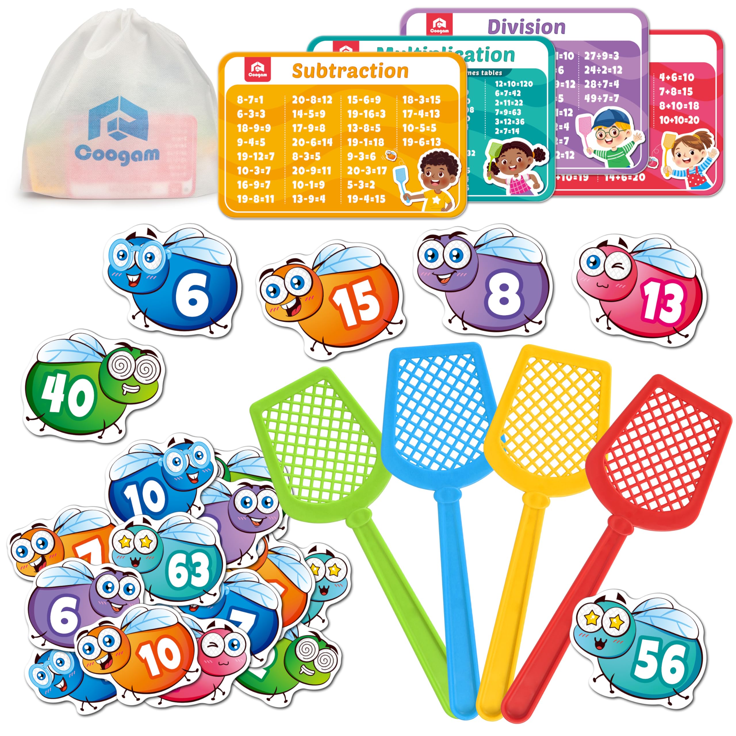 Coogam Math Counting Game, Math Manipulative Learning Swat The Fly Cards, Practice with Addition, Subtraction, Multiplication & Division, 1st 2nd & 3rd Grade Educational Toy for Homeschool