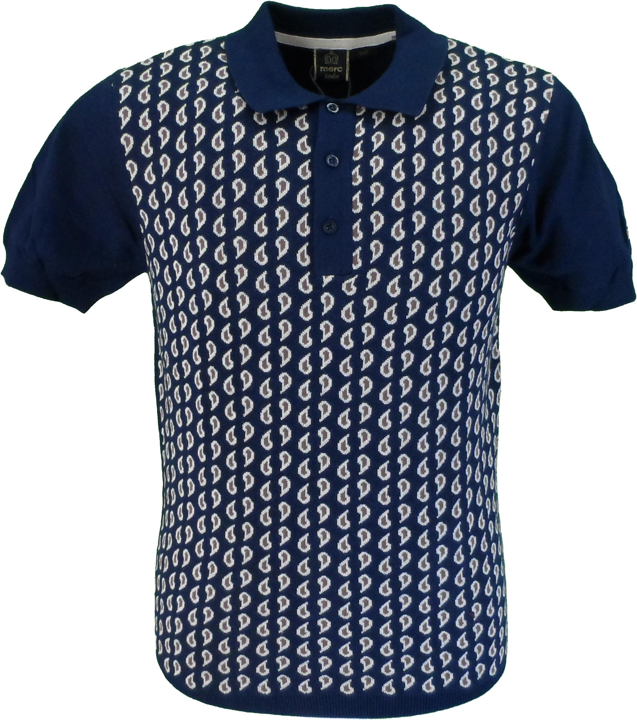 merc London Bruce Navy Knitted Polo Shirts