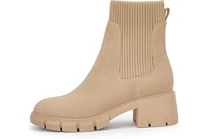 Ruanyu Womens Platform Ankle Boots Elastic Chunky Block Heel Chelsea Booties Lug Sole Non-Slip Combat Shoes