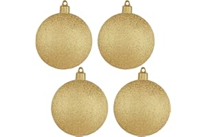Christmas By Krebs 4" (100mm) Gold Glitter [4 Pieces] Solid Commercial Grade Indoor and Outdoor Shatterproof Plastic, Water Resistant Ball Ornament Decorations