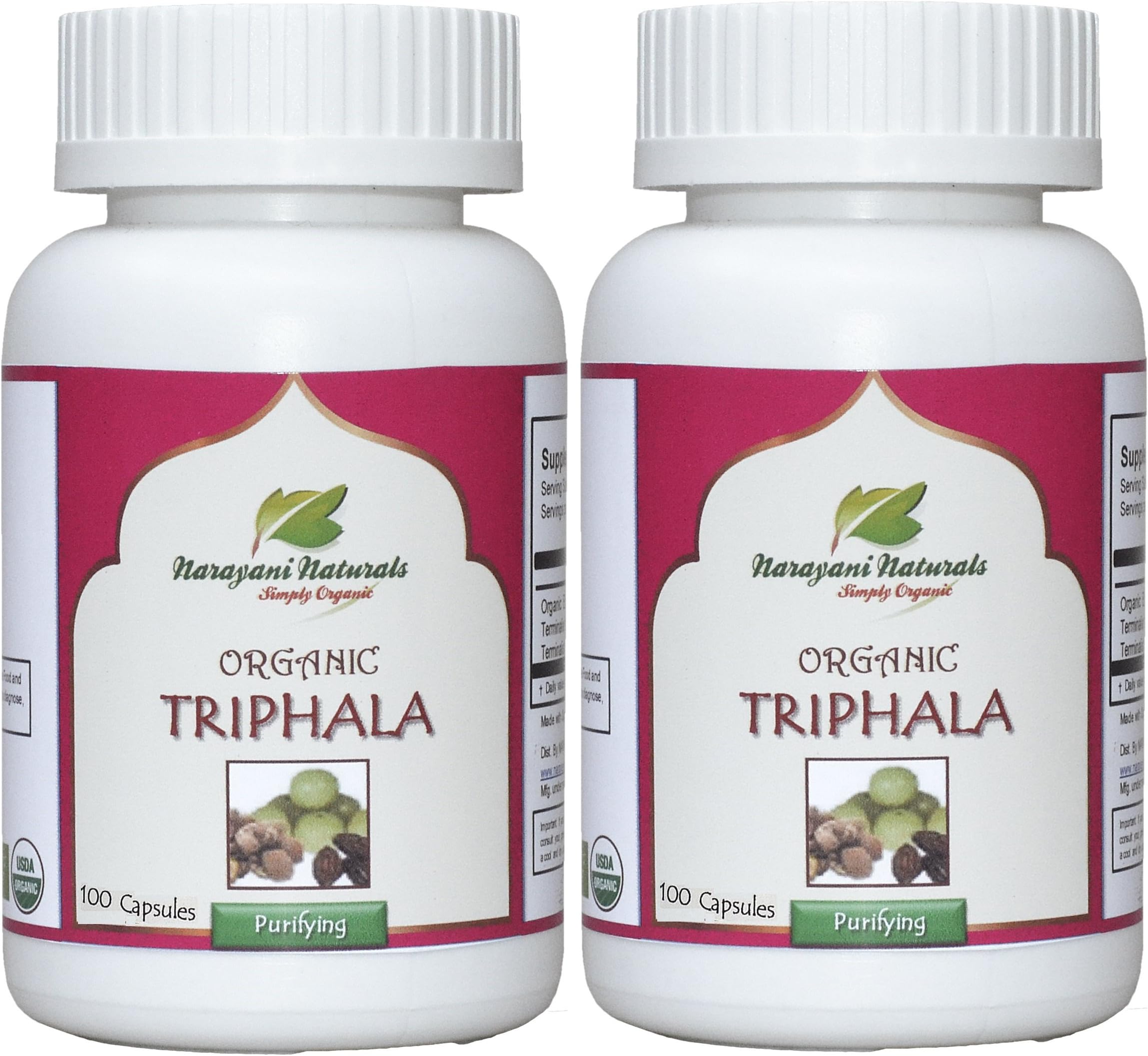 Narayani Naturals Organic Triphala Capsules 200 capsules (650 mg each) - 100% Certified organic
