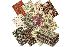 Hahafelt 10 Pcs 18 x 22 Inch Vintage Christmas Quilting Fabric Bundles Christmas Fat Squares Patchwork Precut Strips Red Cardinal Fabric Materials for Xmas Holiday Quilting Crafting DIY