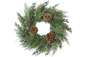 SGGVECSY 22’’ Real Touch Norfolk Pine Wreath Artificial Christmas Green Cedar Wreath for Front Door with Pinecones Christmas Decorations for Winter Farmhouse Wall Indoor Outdoor Home Holiday Xmas Decor