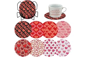 DEMONWER 8 Pieces Valentine's Day Diamond Coasters Kits with Holder DIY Valentine's Day Heart Diamond Art Coaster Coaster for Adults Diamond Kits Supplies for Valentine's Day Gift
