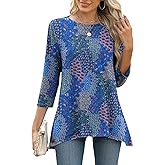 LOMON 3/4 Sleeve Tunic Tops for Women Loose Fit Dressy Casual Blouse Flowy Shirts to Wear with Leggings S-3XL