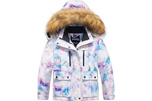 Pursky Girl's Waterproof Ski Jacket Kids Winter Snow Coats Fleece Raincoat Parka