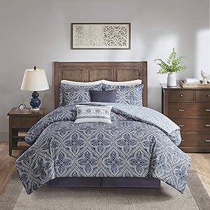 Harbor House Nulki 6 Piece Cotton Comforter Set, King(110"x96"), Geo Blue