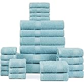 HILLFAIR 24 Piece Bath Towels Set for Bathroom- 100% Cotton 24 PC Bulk Pack Hotel Spa Towel Set- 2 XXL Oversized Big Towels, 4 Bath Towels, 6 Hand Towels, 4 Fingertip Towels, 8 Washcloths: Ocean Blue