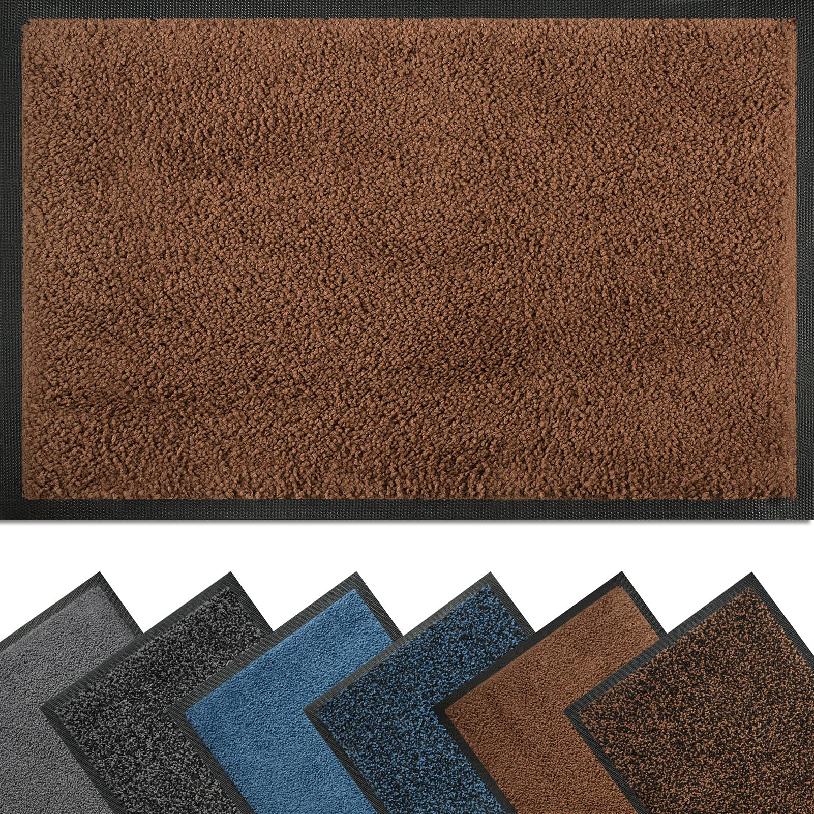 Door Mat Indoor 60 x 90 cm, Natural Rubber Backing and Low Profile Doormat for Indoor and Outdoor, Floor Mat Dirt Trapper, Absorbent Front Door Mat, Machine Washable Mat, Brown Mat
