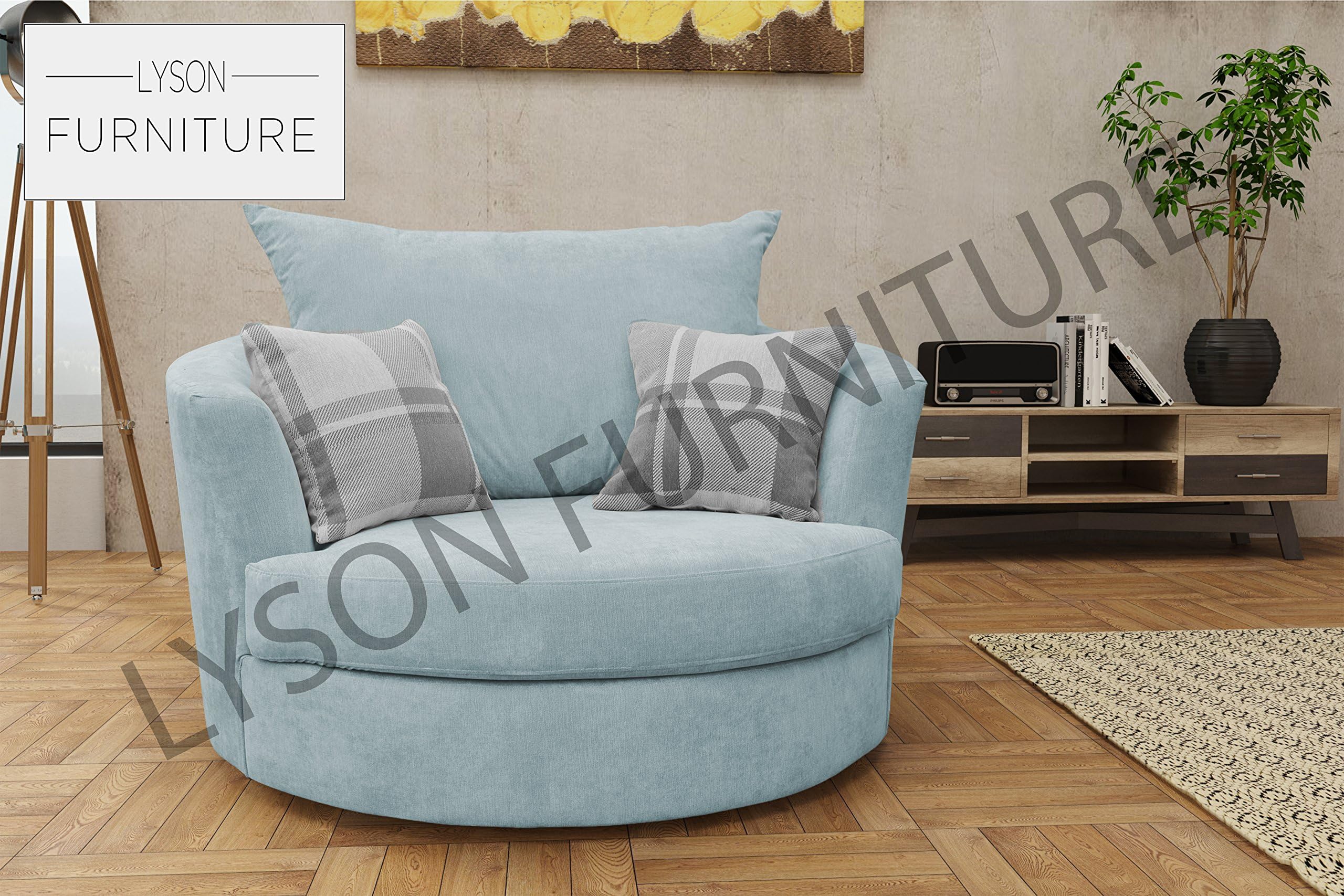 Lyson Furniture Large Swivel Cuddle Chair Round Grey Silver Blue Ocean Cream Beige Chocolate Brown (Sky Blue)
