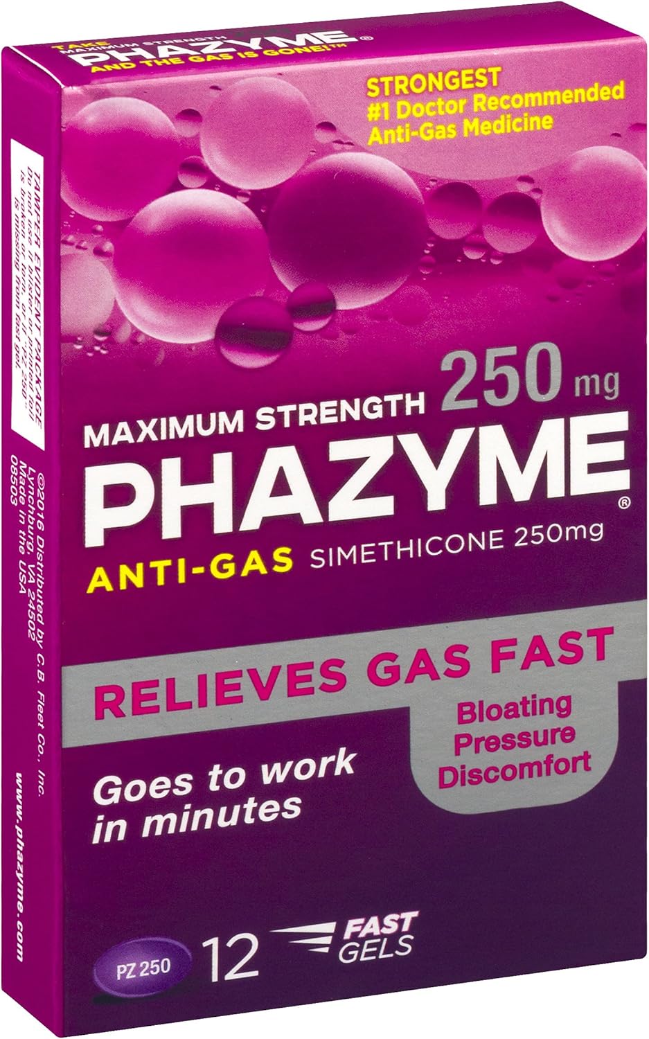 Phazyme Maximum Strength Gas and Bloating Relief | 250 mg Simethicone | 36 FAST GELS: Health & Personal Care